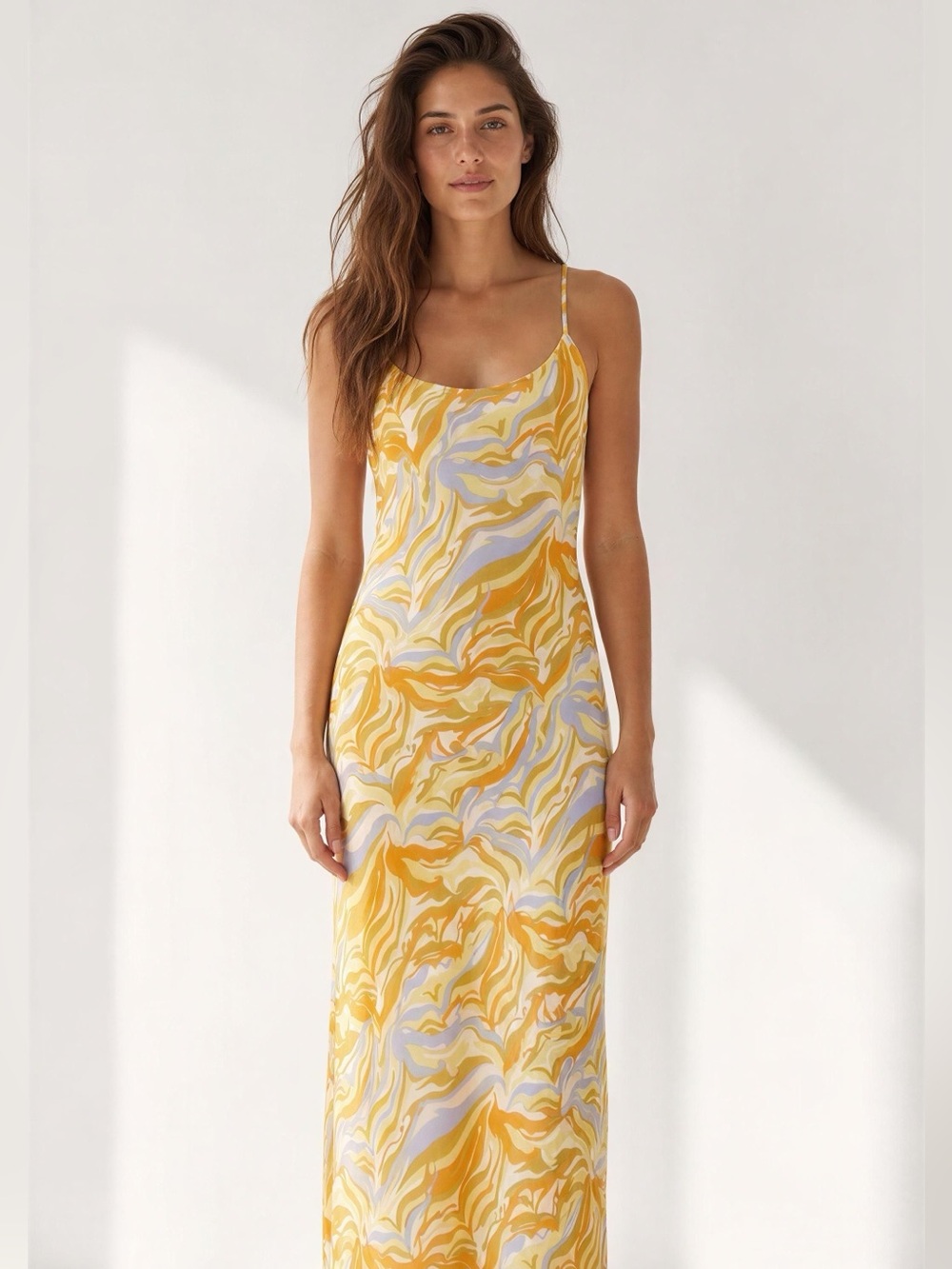 Matty M Yellow‎ Swirl Slip Midi Dress